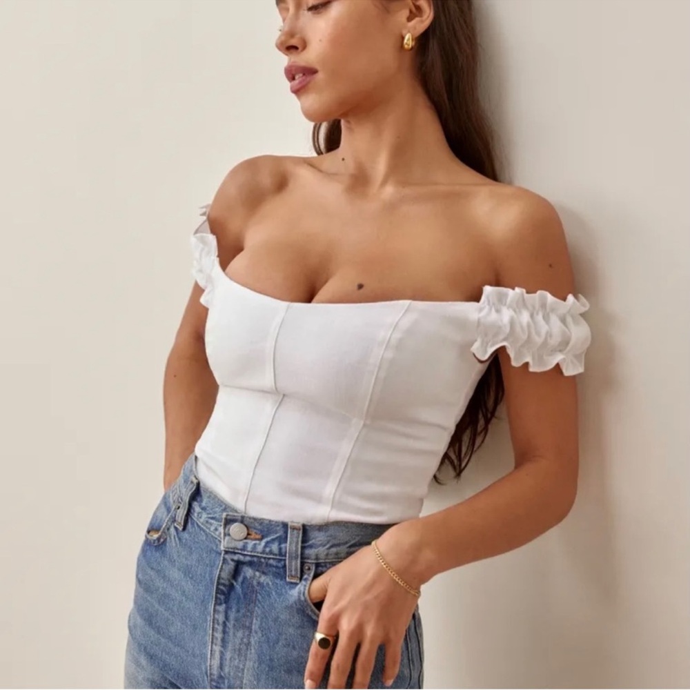 Reformation Alcove White Off-Shoulder Blouse